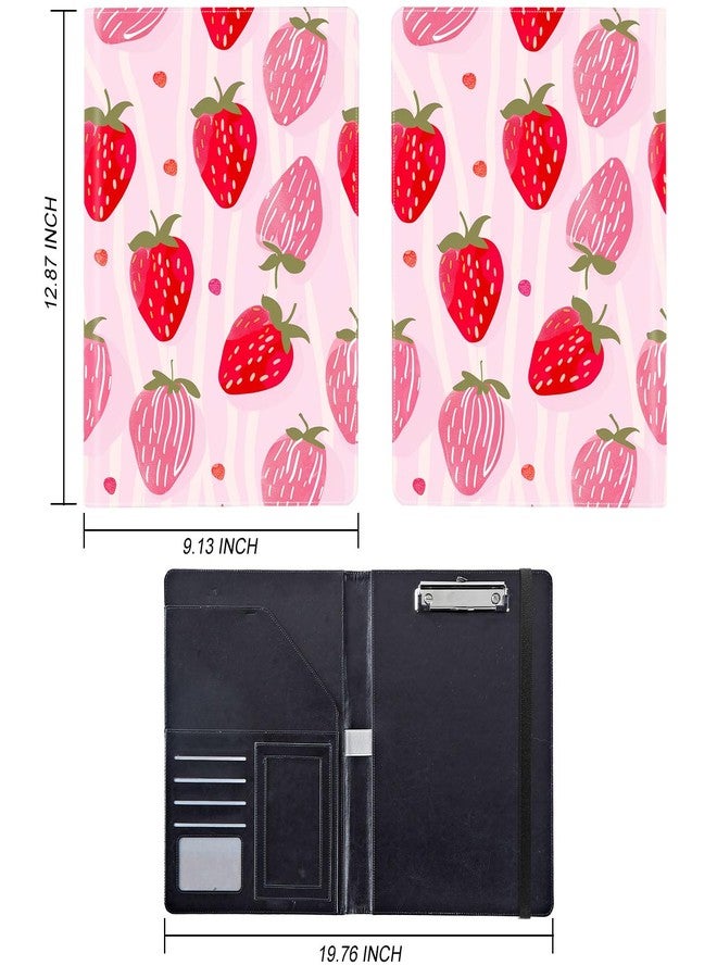 Mxfdegf Padfolio Clipboard Folder Portfolio Notepad Organizer, PU Leather Interview Resume Folder,with Business Card Holder/Letter A4 and Writing Pad/Mobile Phone Storage Pocket,Cute Pink Strawberry-1172 - Image 5